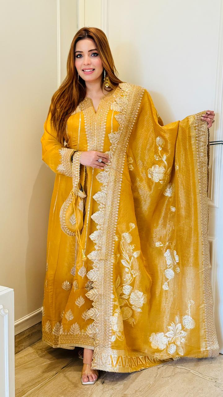 Aamira Anarkali Set- Yellow, Pink